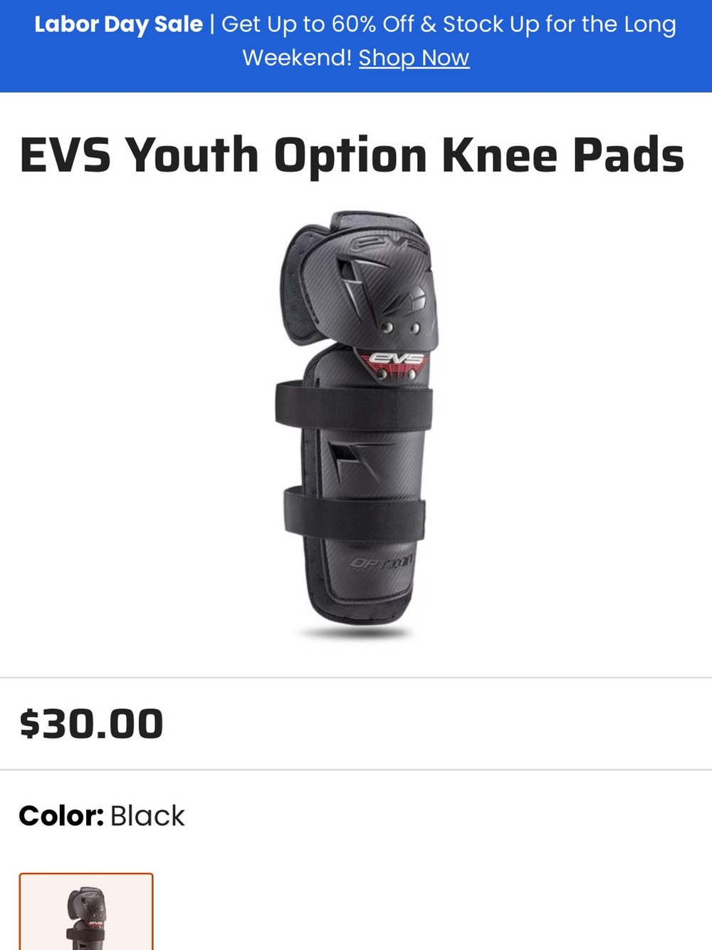 EVS Youth Option Knee Pads — Black